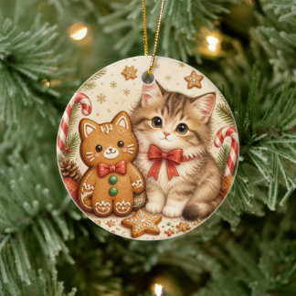 Enfeite de Natal de Gato de Biscoito de Gengibre F