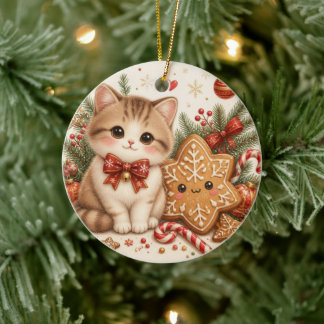 Enfeite de Natal de Gato de Biscoito de Gengibre F