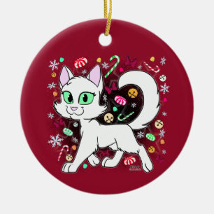 Enfeite de Natal de Gato de Cerâmica (Vermelho)