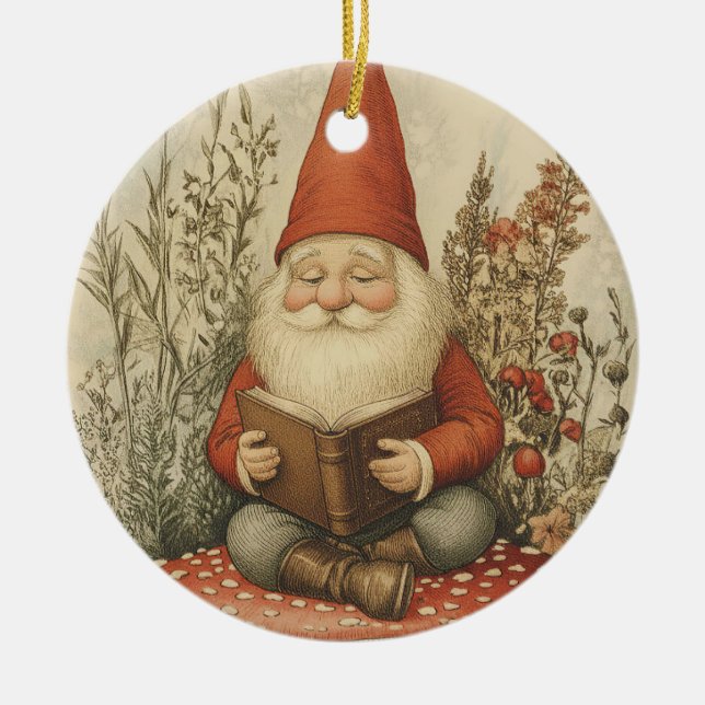 Enfeite de Natal de Gnome Para Amantes de Livros (Frente)