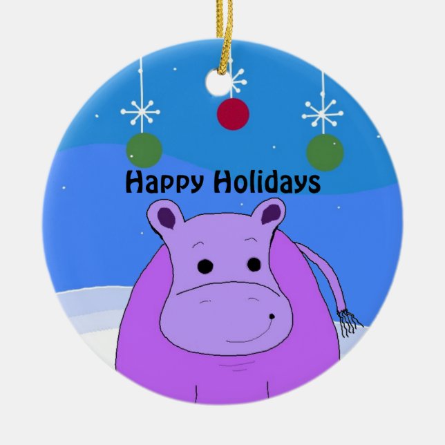 Enfeite de Natal de Hipopótamo Roxo (Frente)