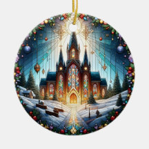 Enfeite de Natal de Igreja em Vidro Falso Pintado