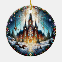 Enfeite de Natal de Igreja em Vidro Falso Pintado