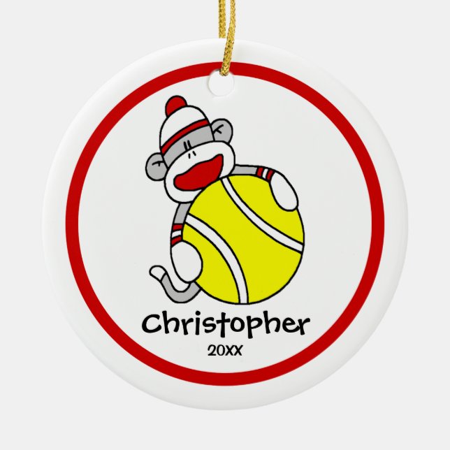 Enfeite de Natal de Menino de Ténis com Macaco de  (Frente)