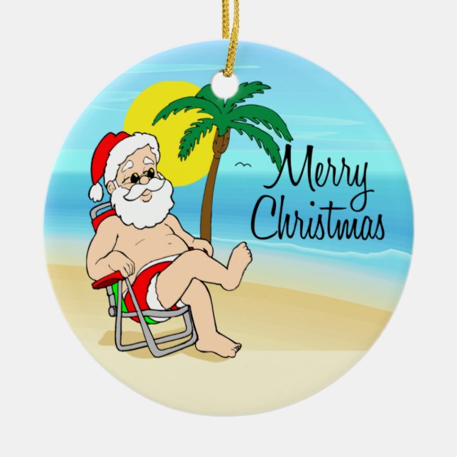 Enfeite de Natal de Papai Noel Tropical (Frente)
