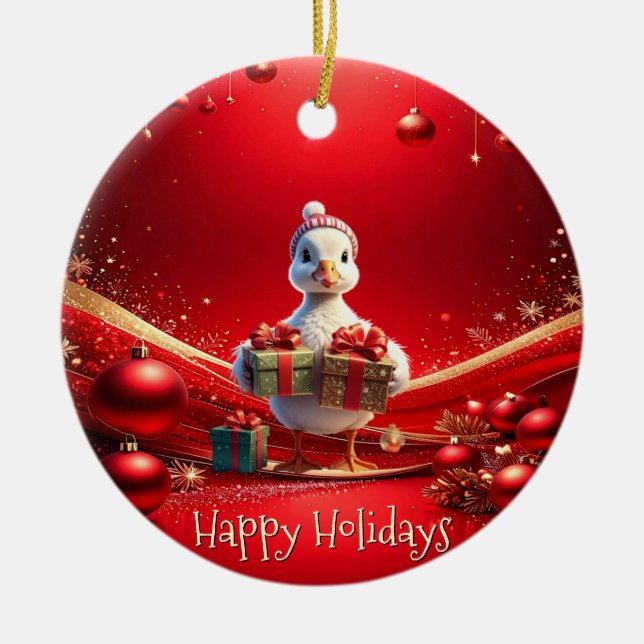 Enfeite de Natal de Pato Fofo Férias (Frente)