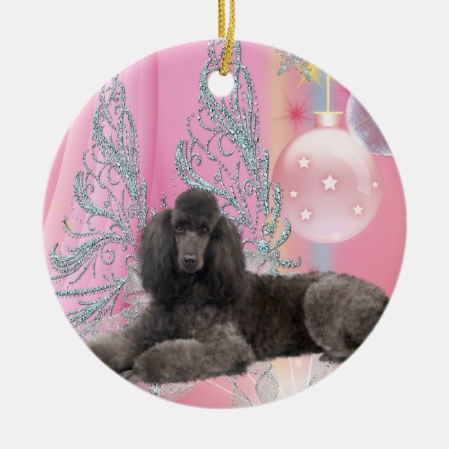 Enfeite de Natal de Poodle Rosa (Frente)