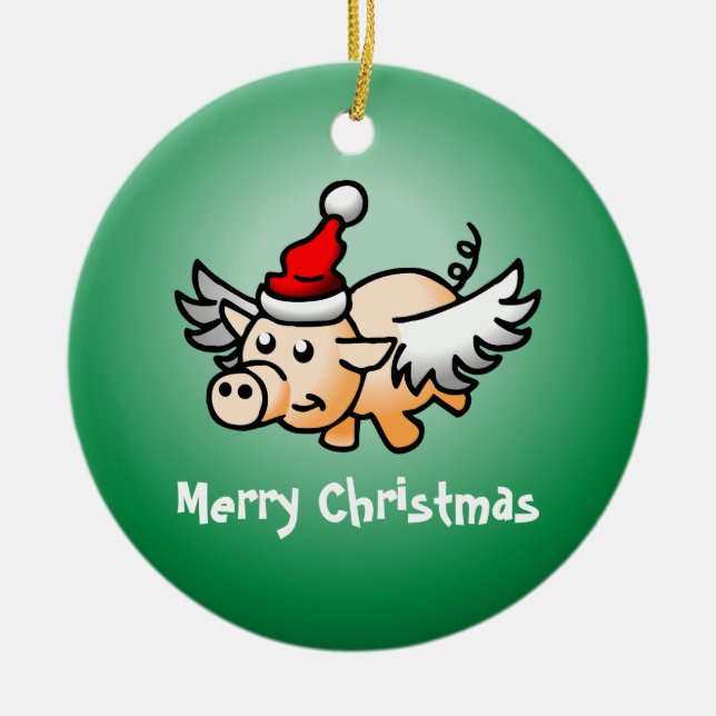 Enfeite de Natal de Porcelana Porco Voador (Frente)