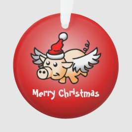 Enfeite de Natal de Porco Voador em Acrílico