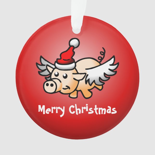 Enfeite de Natal de Porco Voador em Acrílico (Frente)