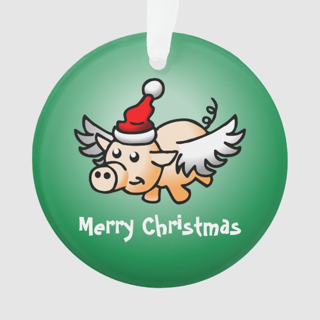 Enfeite de Natal de Porco Voador em Acrílico (Frente)