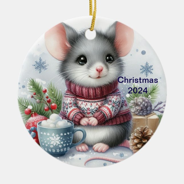 Enfeite de Natal de Rato Fofo (Frente)