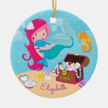 Enfeite de Natal de Sereia Rosa Fofa & Golfinho