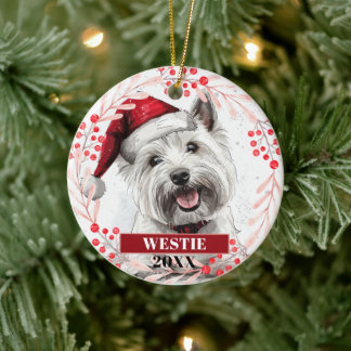 Enfeite de Natal de Terriers Westie com Chapéu de 