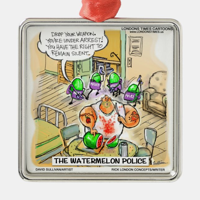 Enfeite de Natal Divertido da Polícia da Melancia (Frente)