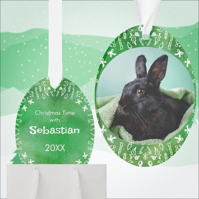 Enfeite de Natal DIY Coelho em Oval Verde (Criador carregado)