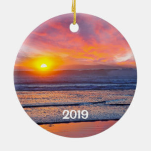 Enfeite de Natal do Pôr do Sol e Pier de Huntingto