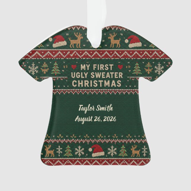 Enfeite de Natal do Primeiro Suéter Feio de Natal  (Frente)