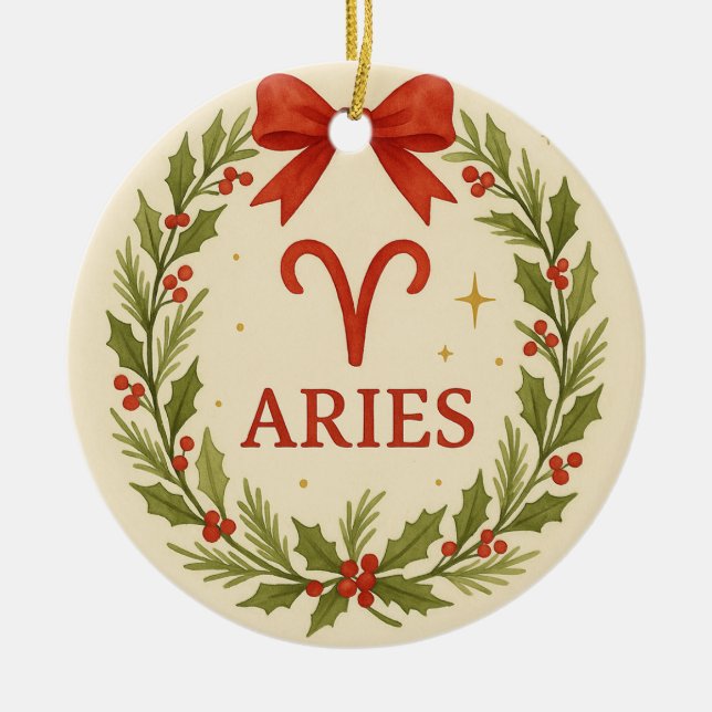 Enfeite de Natal do Zodíaco de Áries – Grinalda Fe (Frente)