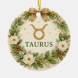 Enfeite de Natal do Zodíaco de Touro – Floral de I