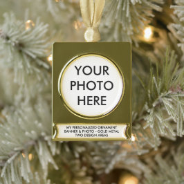 Enfeite De Natal Dourado Com Faixa ORNAMENTO DE FOTOGRAFIA personalizada de BANNER - 