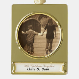 Enfeite De Natal Dourado Com Faixa Ornamento de Fotografias de Aniversário de Ouro Pe