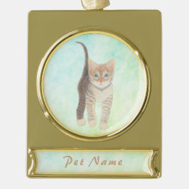 Enfeite De Natal Dourado Com Faixa Ornamento de Tom Dourado para Tabby Cat