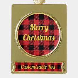 Enfeite De Natal Dourado Com Faixa Preto vermelho do teste padrão do Natal da xadrez