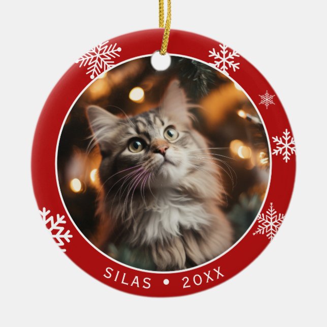 Enfeite de Natal Dupla Face com Foto de Gato para  (Frente)