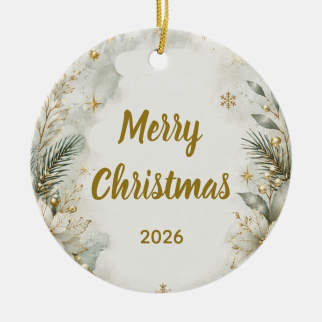 Enfeite de Natal Elegante com Letra Dourada (Frente)