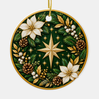 Enfeite de Natal Elegante de Um Lado Dourado Branc