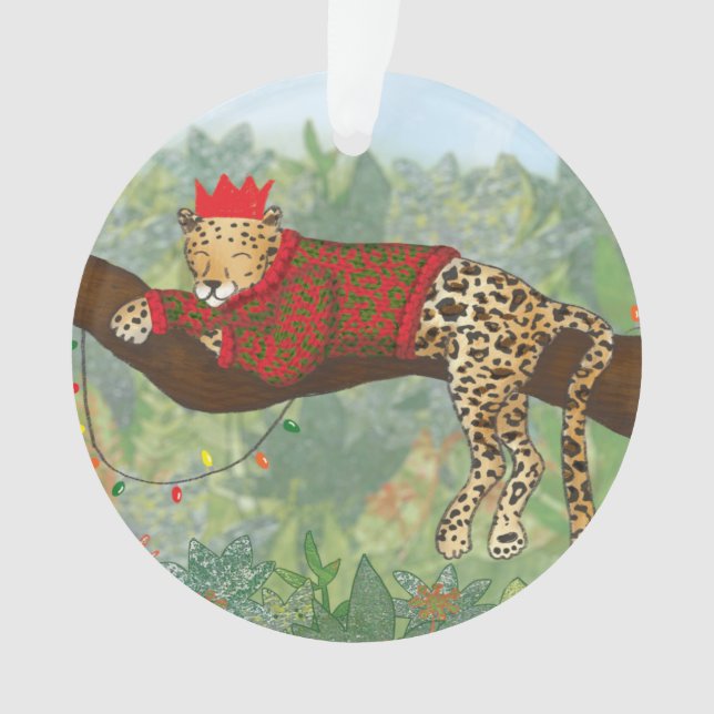 Enfeite de Natal em acrílico de leopardo (Frente)