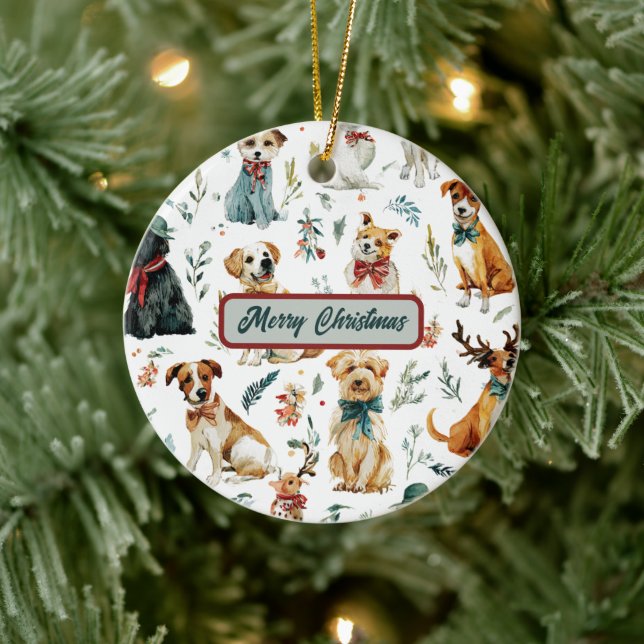 Enfeite de Natal em Aquarela de Cachorrinhos para  (Árvore)