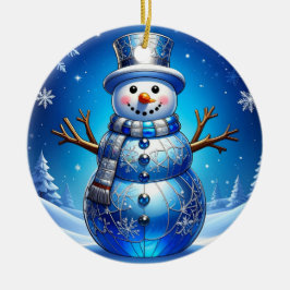 Enfeite de Natal Flocos de Neve Homem de Neve Azul