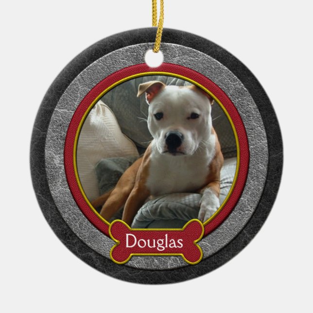 Enfeite de Natal Foto de Animal de Estimação Couro (Frente)
