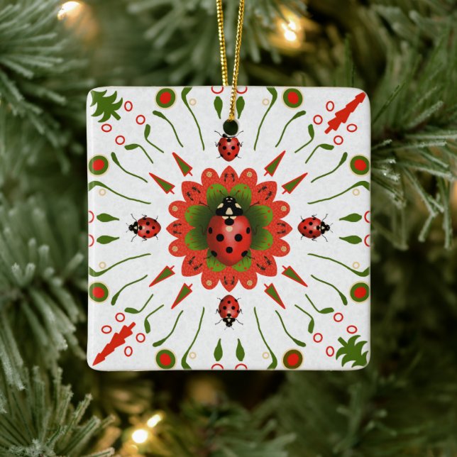 Enfeite de Natal Joaninha Vermelho Branco Verde (Árvore)