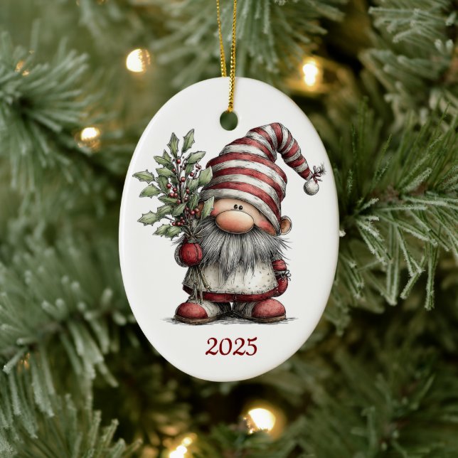 Enfeite de Natal Oval em Cerâmica Gnome (Árvore)