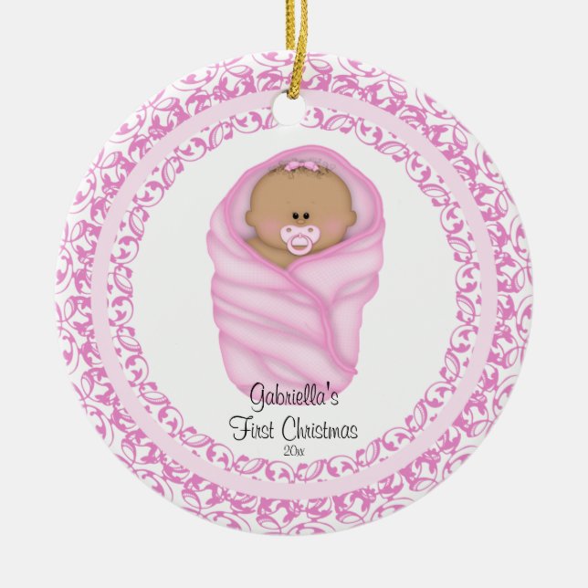 Enfeite de Natal para Bebês Meninas Rosa Primeiro  (Frente)
