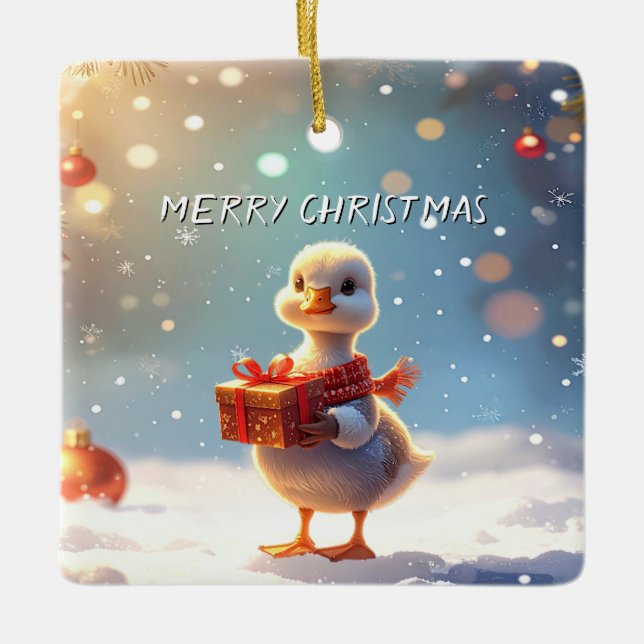 Enfeite de Natal Pequeno Pato Férias (Frente)