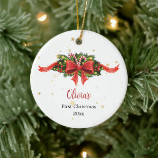 Enfeite de Natal Personalizado com Laço Vermelho p