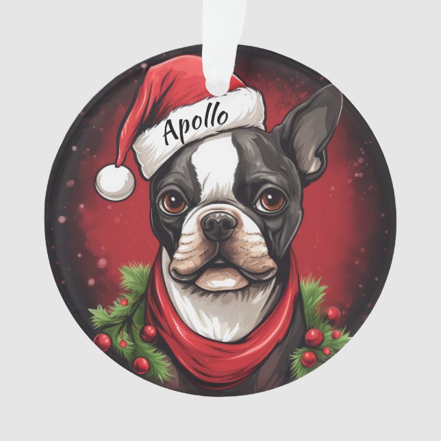 Enfeite de Natal Personalizado de Boston Terrier (Frente)