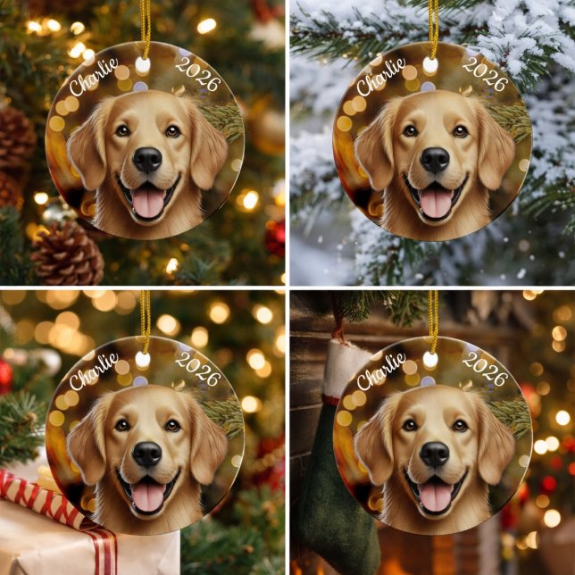 Enfeite de Natal Personalizado de Cachorro Golden  (Personalized Golden Retriever Christmas Ornament)