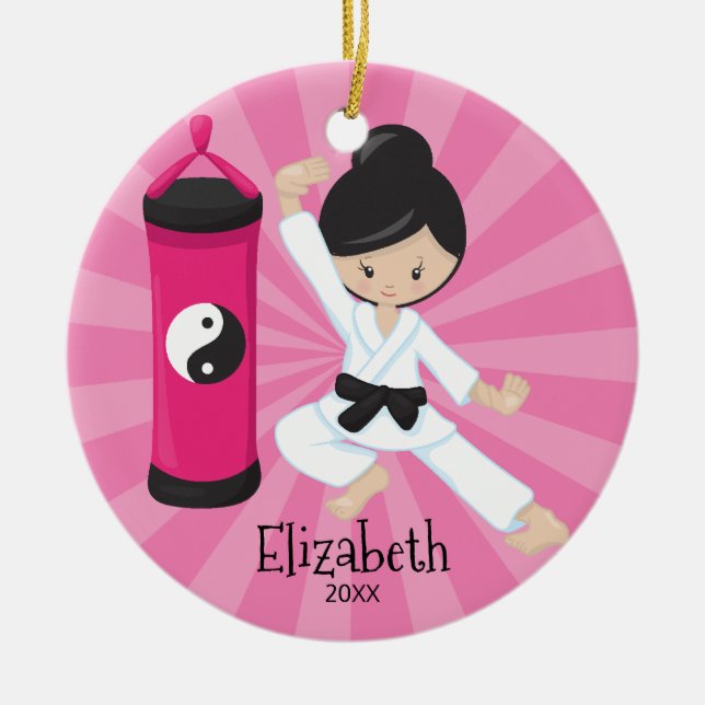 Enfeite de Natal Personalizado de Menina de Karatê (Frente)