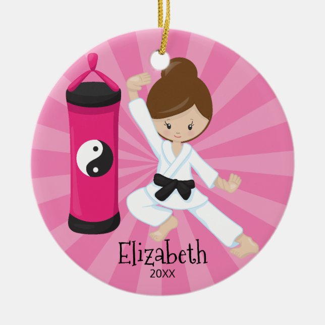Enfeite de Natal Personalizado de Menina de Karatê (Frente)