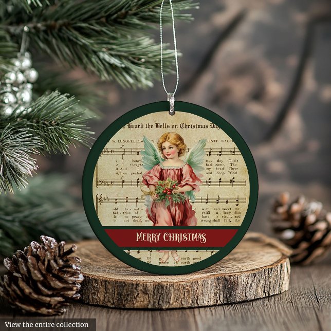 Enfeite de Natal Personalizado Estilo Anjo Vintage (Personalized Holiday Ornament Vintage Angel Style)