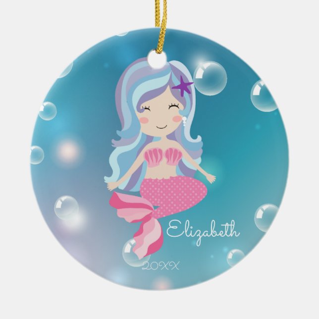 Enfeite de Natal Personalizado Pink Mermaid (Frente)