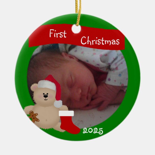 Enfeite de Natal Personalizado Primeiro Natal do U (Frente)