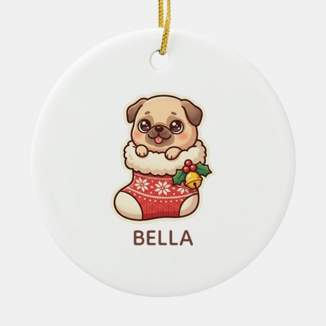 Enfeite de Natal Personalizado Pug (Frente)