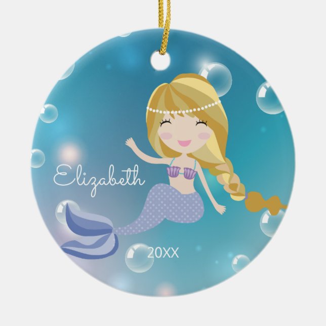 Enfeite de Natal Personalizado Sereia Bonita (Frente)
