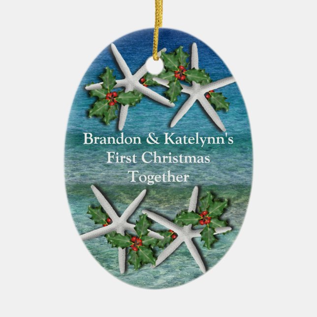 Enfeite de Natal Personalizado Tropical Primeiro N (Frente)